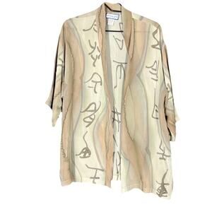 Silk Cardigan Womens One Size Cream Lightweight Sheer Asian Art Kimono Cover